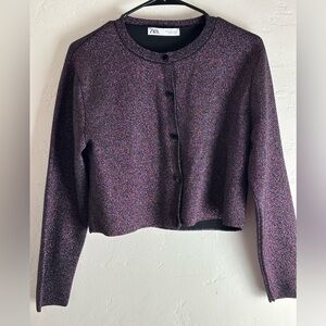Zara metallic purple/pink cardigan with velvet buttons. Size Medium